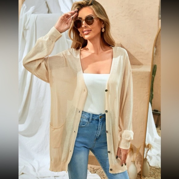 Jackets & Blazers - New Button Front Bishop Sleeve Semi-Sheer Cardigan Size S